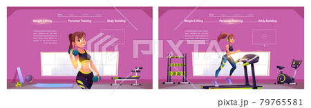 Healthy lifestyle cartoon landing, sports activity 79765581