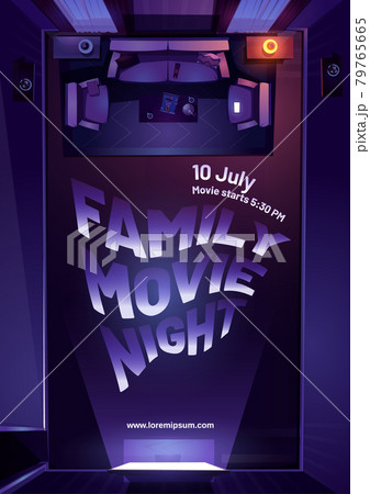 Vector poster of family movie night on tv Vector poster of family movie night on tv 79765665