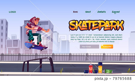 Skate park website with boy riding on skateboard 79765688