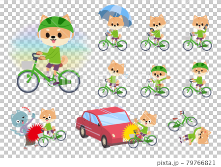 シティサイクルに乗ったイヌの男の子のセット 79766821