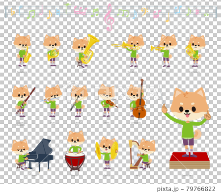 クラシック音楽演奏に関するイヌの男の子のセット 79766822