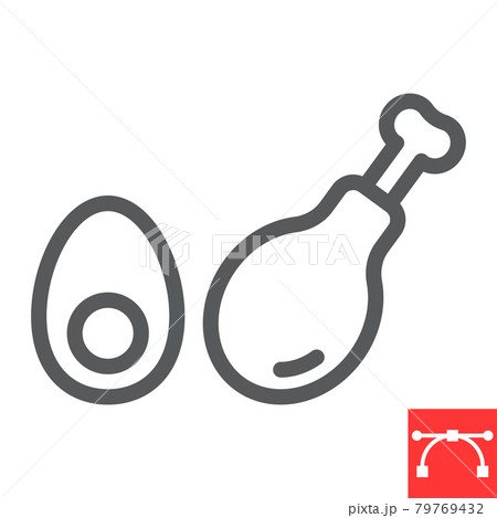Keto diet line icon, fitness and diet, egg and chicken leg sign vector graphics, editable stroke linear icon, eps 10. Keto diet line icon, fitness and diet, egg and chicken leg sign vector graphics, editable stroke linear icon, eps 10. 79769432