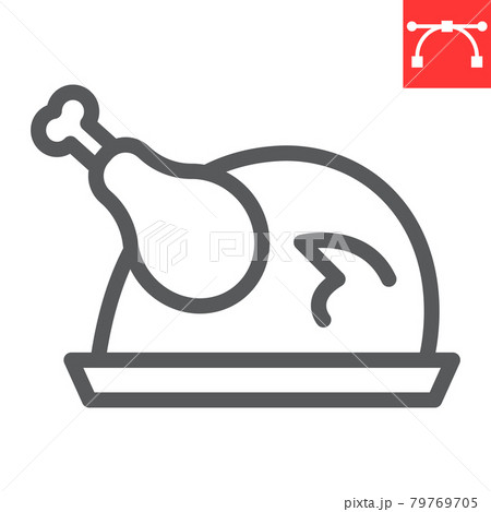 Roast turkey line icon, thanksgiving and dinner, roasted chicken sign vector graphics, editable stroke linear icon, eps 10. Roast turkey line icon, thanksgiving and dinner, roasted chicken sign vector graphics, editable stroke linear icon, eps 10. 79769705