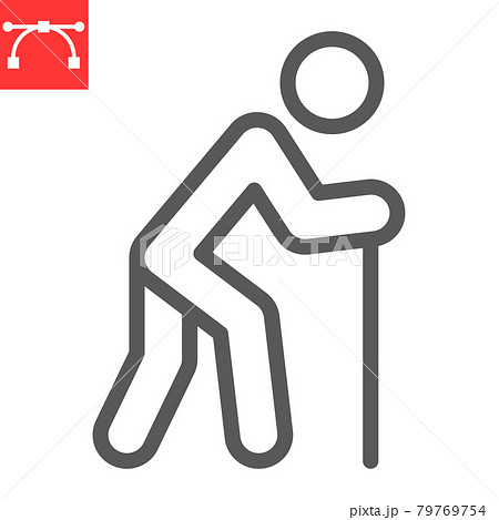 Old man with cane line icon, disability and pensioner, old man with walking stick sign vector graphics, editable stroke linear icon, eps 10. 79769754
