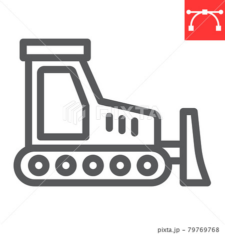 Bulldozer Line Icon Construction And Vehicle のイラスト素材