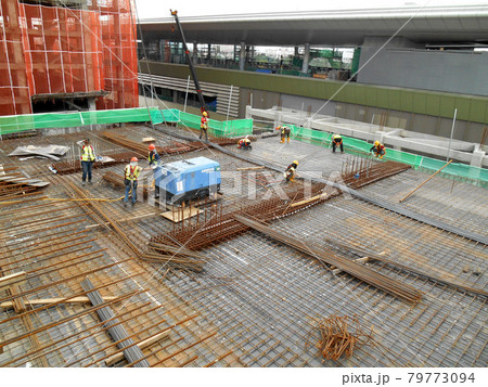 MALACCA, MALAYSIA -JANUARY 31, 2017: Aerial view of construction site in progress during daytime.  79773094