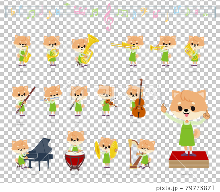 クラシック音楽演奏に関するイヌの女の子のセット 79773871