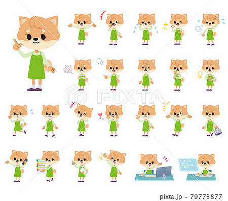 様々な感情表現をするイヌの女の子のセットのイラスト素材
