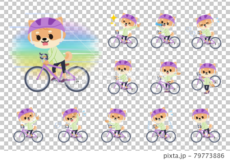 ロードバイクに乗ったイヌの女の子のセット 79773886