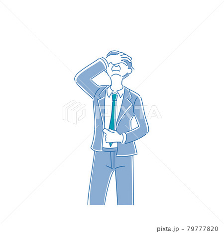 顔に手を当てて上を向き嘆くスーツの男性のイラスト素材