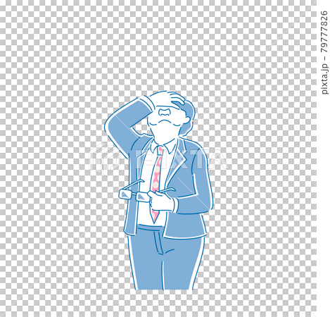 A man in a suit who puts his hand on his face and looks up and mourns A man in a suit who puts his hand on his face and looks up and mourns 79777826