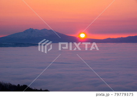 朝焼けの斜里岳 79779375