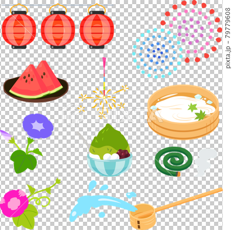 日本の夏の風物詩のイラストセット 79779608