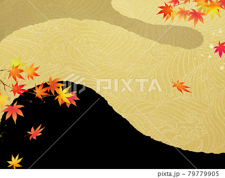 紅葉と波の和風背景のイラスト素材