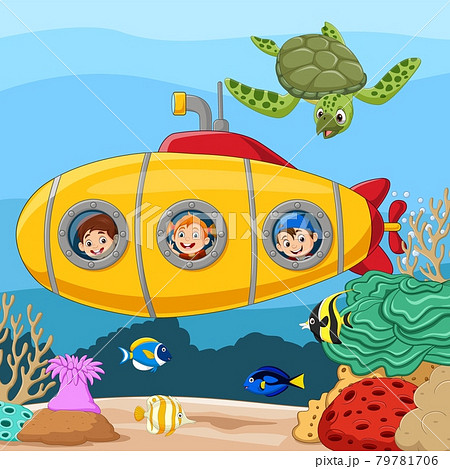 Cartoon happy kids in submarine underwater journey Cartoon happy kids in submarine underwater journey 79781706