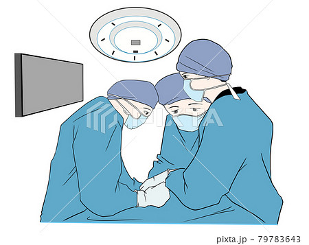 患者の手術を行う医師と看護師のイラスト素材