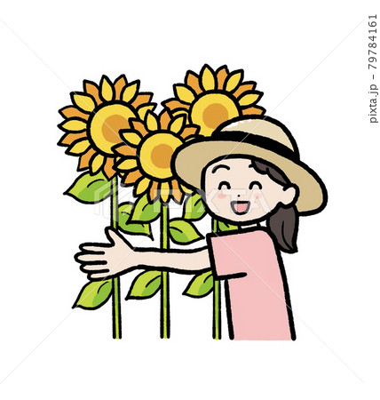 ひまわりと女の子のイラスト ひまわりと女の子のイラスト 79784161