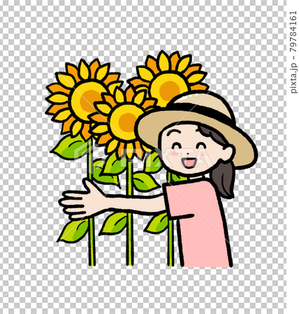ひまわりと女の子のイラスト ひまわりと女の子のイラスト 79784161