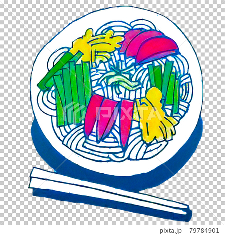 Illustration of simple cold noodles with colorful ingredients Illustration of simple cold noodles with colorful ingredients 79784901