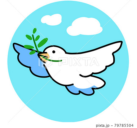 空を飛ぶオリーブをくわえた鳩のイラスト素材