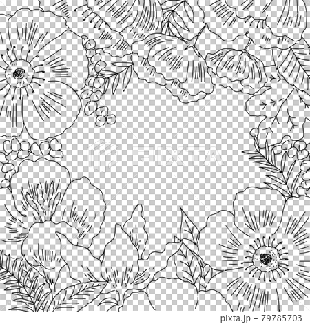 お洒落なモノクロ花の装飾枠のイラスト素材