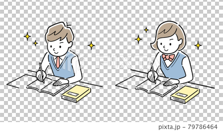 ベクターイラスト素材：学校で勉強する男の子と女の子 79786464