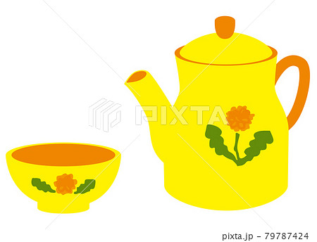 花の絵が描かれたポット1つとカップ1つ 79787424