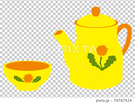 花の絵が描かれたポット1つとカップ1つ 79787424