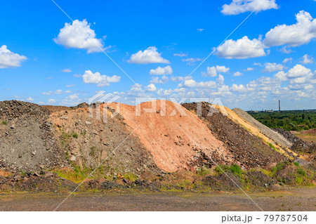 View of slag heaps of iron ore quarry. Mining industry View of slag heaps of iron ore quarry. Mining industry 79787504