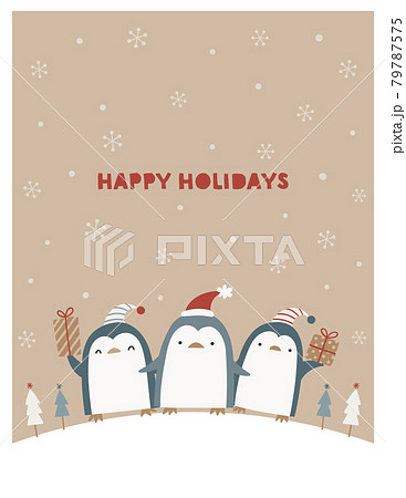 かわいいペンギンのクリスマスカード 背景デザインのイラスト素材