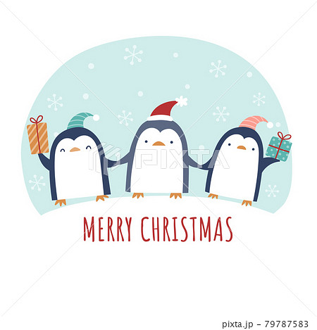 冬 クリスマス向けかわいい3匹のペンギンのイラスト素材