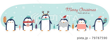 かわいいペンギンキャラクターセットのイラスト素材