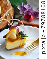 Close up A Piece of New York Cheesecake Topping with Summer Fruits and Passion Fruit Sauce 79788108