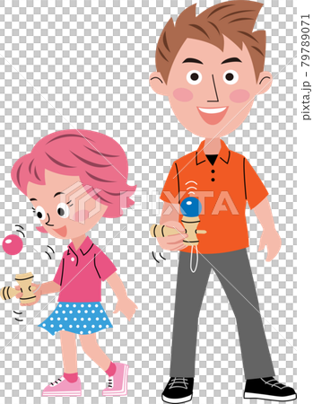 父と娘がけん玉をしているイラスト 79789071