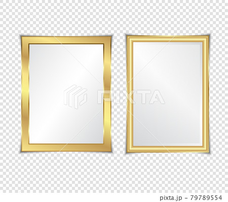 Gold shiny glowing frame with shadows isolated on transparent background. Gold luxury vintage style realistic border, photo, banner. illustration - Vector 79789554