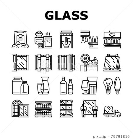 Glass Production Plant Collection Icons Set Vector 79791816