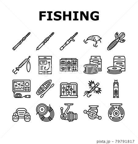 Fishing Shop Products Collection Icons Set Vector 79791817
