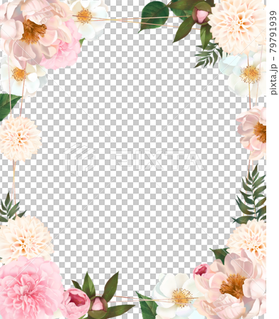 Retro cute white background vector frame illustration material of plants with flowers and buds in gentle colors 79791939