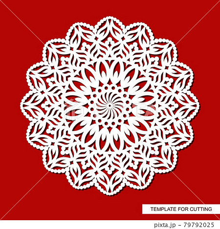 Decorative panel with a mandala. Round openwork element. Abstract floral pattern, carved decor, magic circle. Oriental motive. Vector layout for printing or plotter laser cutting of metal, paper, wood 79792025