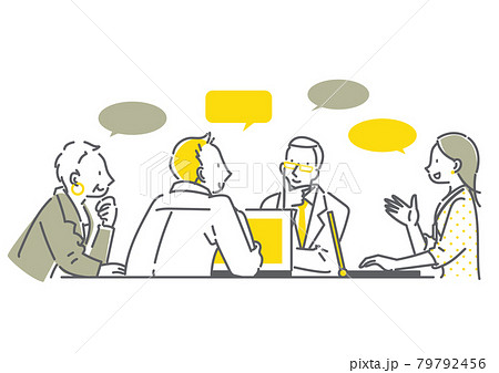 男女4人のビジネスチームのミーティング シンプルでお洒落な線画イラストのイラスト素材