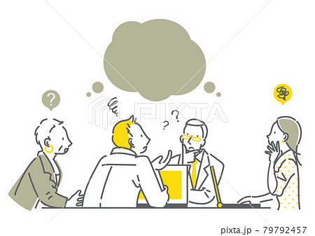 男女4人のビジネスチームのミーティング シンプルでお洒落な線画イラストのイラスト素材