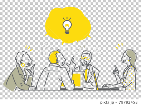 Meeting of a business team of 4 men and women Simple and stylish line drawing illustration 79792458