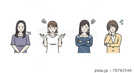 若い女性達　友達　若者　困る　悩む　不安　がっかり　大学生　イラスト素材 79792546