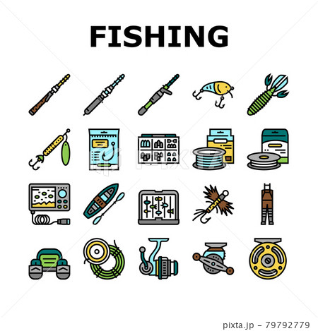 Fishing Shop Products Collection Icons Set Vector 79792779