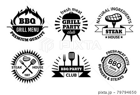 q Logo Barbecue And Steak House Emblems For のイラスト素材