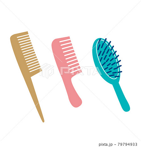 ヘアブラシとコームのセットの主線なしイラストセット 79794933