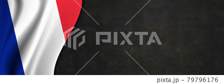 France flag on concrete wall. Banner with fabric texture of the flag of France 79796176