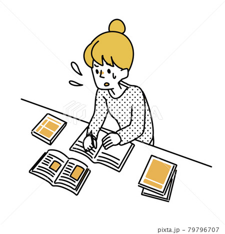 課題が難しくて悩んでいる女性のイラスト素材 課題が難しくて悩んでいる女性のイラスト素材
