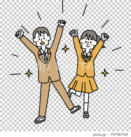 万歳している学生の男女のイラスト素材