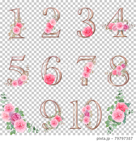 北欧風オシャレな花と植物のついたアンティーク風レトロな数字イラスト素材のイラスト素材 北欧風オシャレな花と植物のついたアンティーク風レトロな数字イラスト素材のイラスト素材